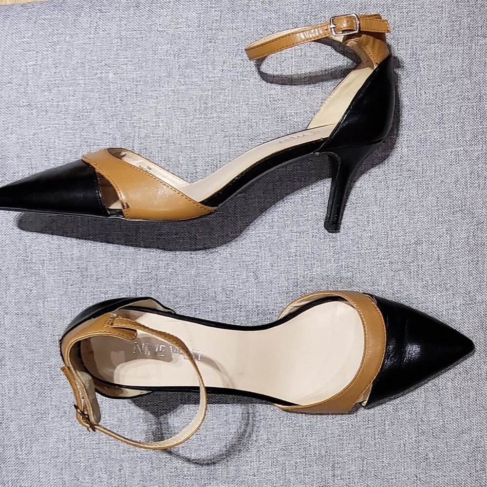Nine West Black Tan Leather Shoes Heel 3" Size 6M